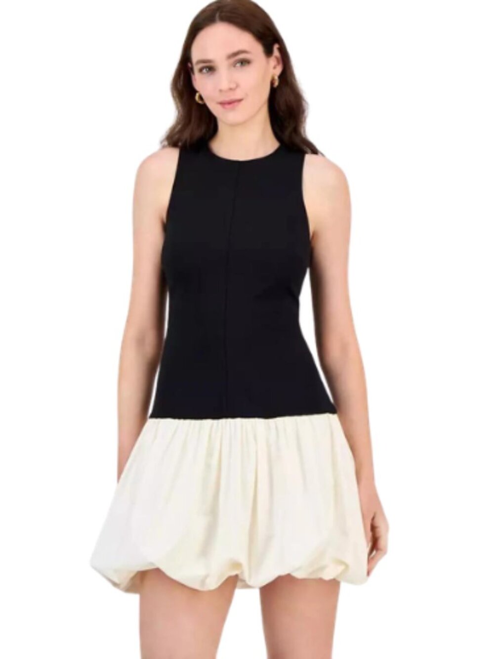 Rachel Roy Black Ivory Cream Bubble Puff Hem Mini Dress Party Event Size 1X 2X